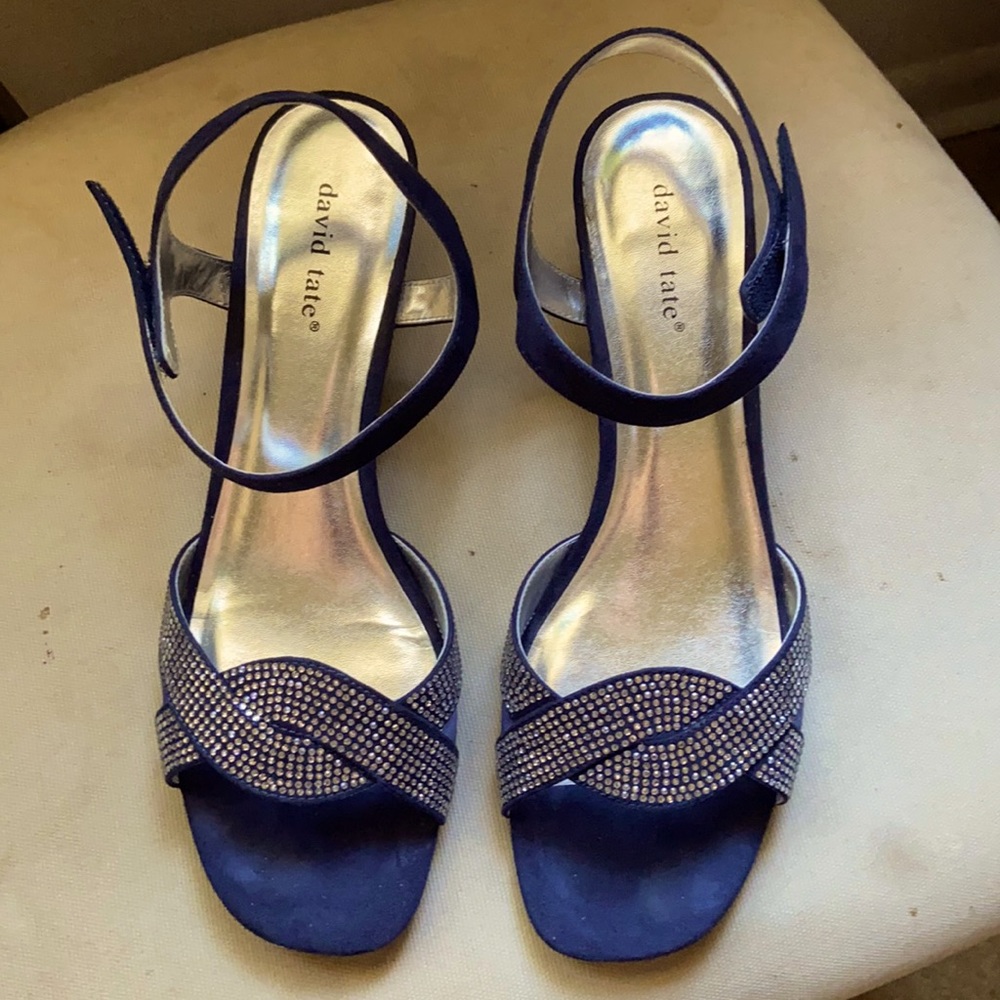Gorgeous David Tate Navy Rhinestone Adjustable Sandals